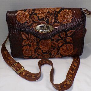 Leather Hand Tooled Purse Shoulder Bag Floral Pattern Unlined #4032